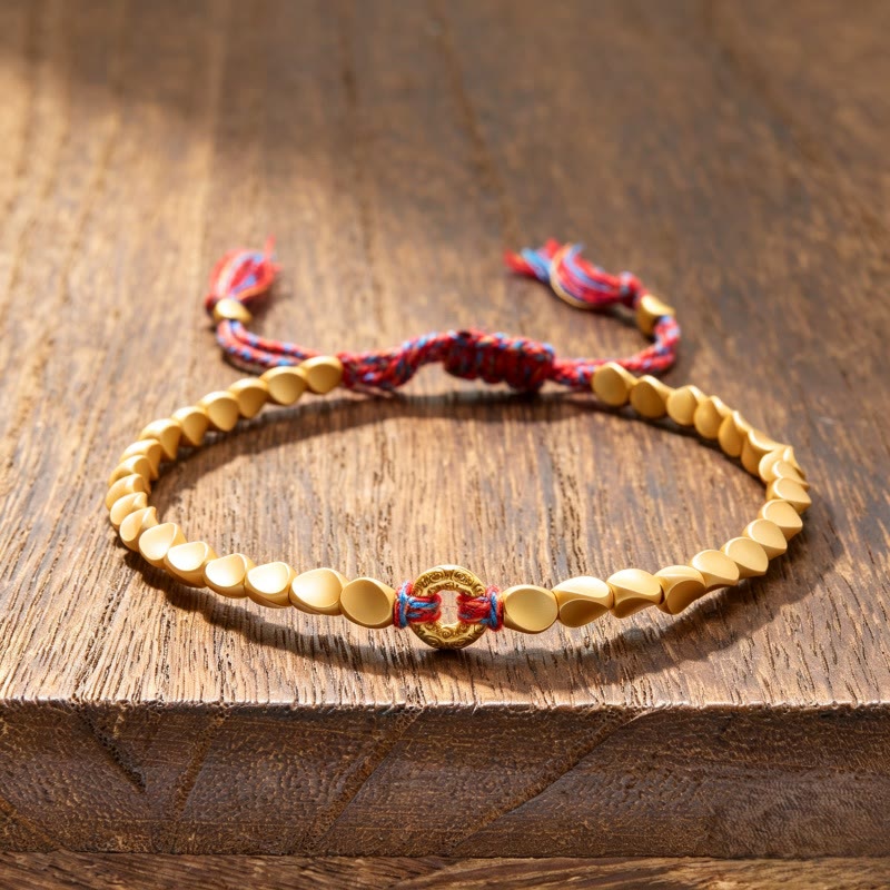Buddha Stones Tibetan Auspicious Cloud Peace Buckle Copper Beads String Bracelet - Copper(Wrist Circumference: 6.7–7.5 in / 17–19 cm) - image 0