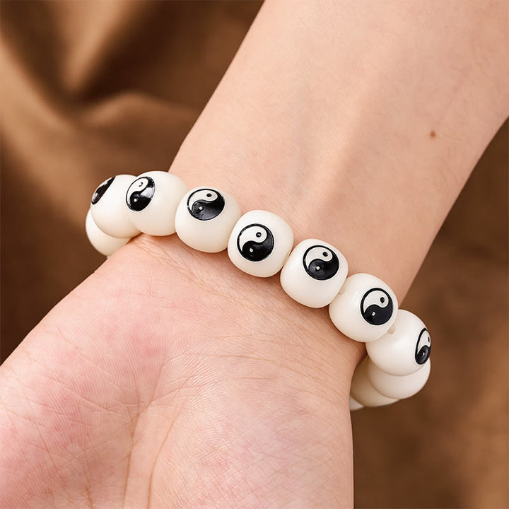 Buddha Stones White Bodhi Seed Yin Yang Peace Bracelet - image 3