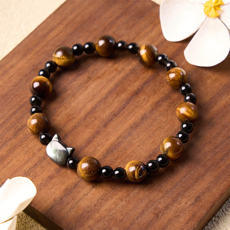 Buddha Stones Yellow Tiger Eye Cat Charm Confidence Beaded Bracelet - image 2