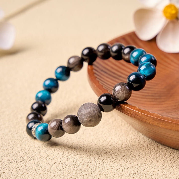 Buddha Stones Blue Tiger Eye Silver Sheen Obsidian Couple Positive Bracelet - 8mm - image 8
