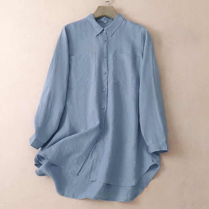 Buddha Stones Spring Fall Casual Minimalist Button-Up Solid Women's Long Sleeve Shirts With Patch Pockets - LightSteelBlue - US8-10, UK/AU12-14, EU40-42 (2XL) - image 8