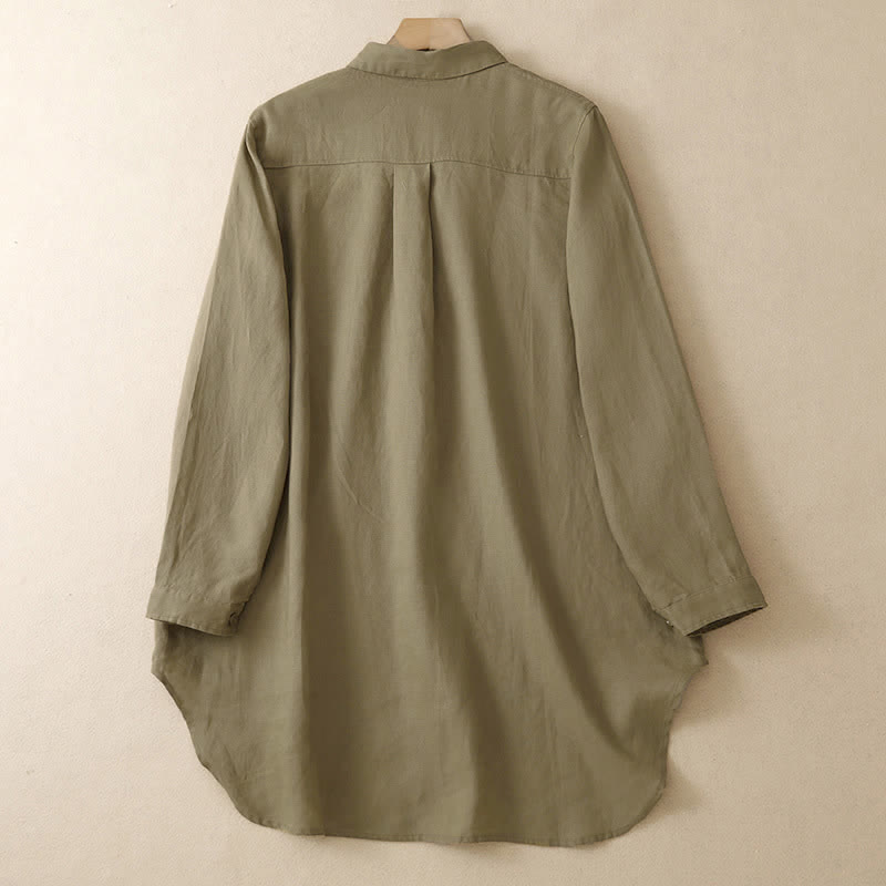 Buddha Stones Spring Fall Casual Minimalist Button-Up Solid Women's Long Sleeve Shirts With Patch Pockets - image 1