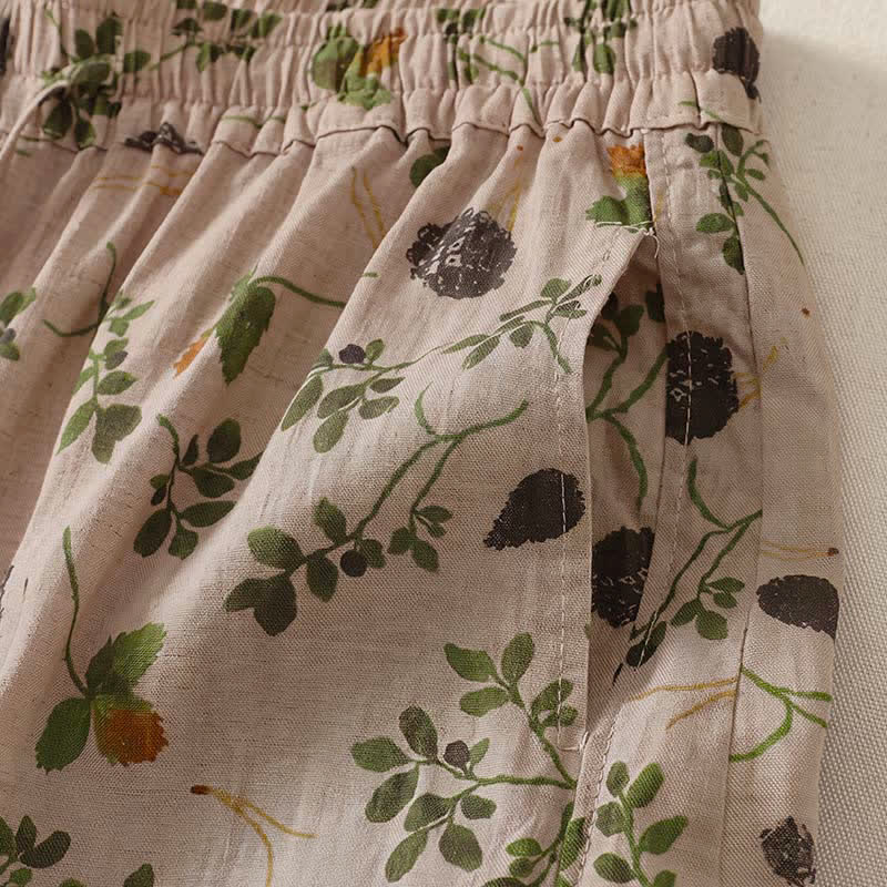Buddha Stones Spring Summer Casual Boho Drawstring Floral Leaves Cropped Pants Women's Harem Pants With Pockets - image 4