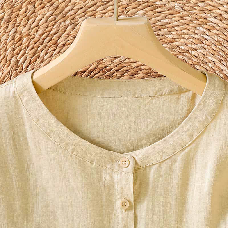 Buddha Stones Summer Casual Minimalist Button-Up Solid Women's Elbow-Length Sleeve Shirts - image 8