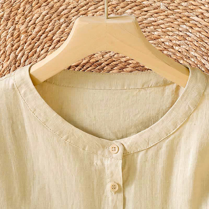 Buddha Stones Summer Casual Minimalist Button-Up Solid Women's Elbow-Length Sleeve Shirts - image 8