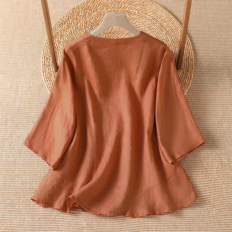 Buddha Stones Summer Casual Minimalist Button-Up Solid Women's Elbow-Length Sleeve Shirts - image 1