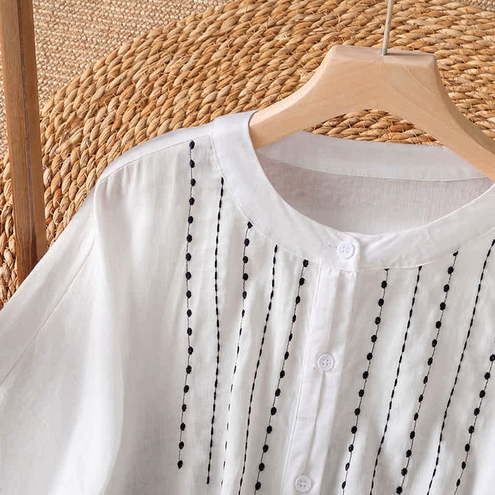 Buddha Stones Summer Casual Boho Button-Up Drawstring Solid Flared Hem Women's Short Sleeve Shirts - image 10