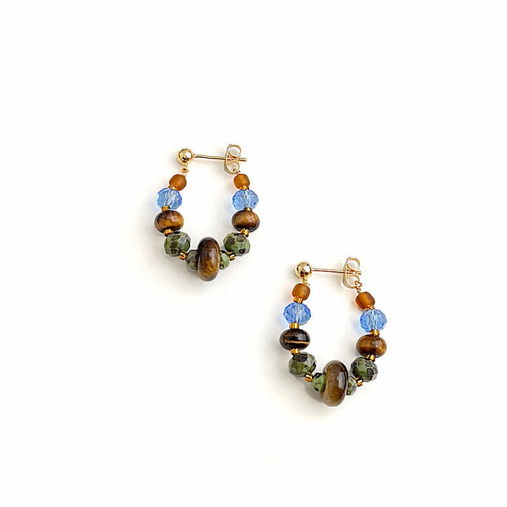 Buddha Stones Tiger Eye Blue Spot Jasper Liuli Beaded Protection Earrings - image 1