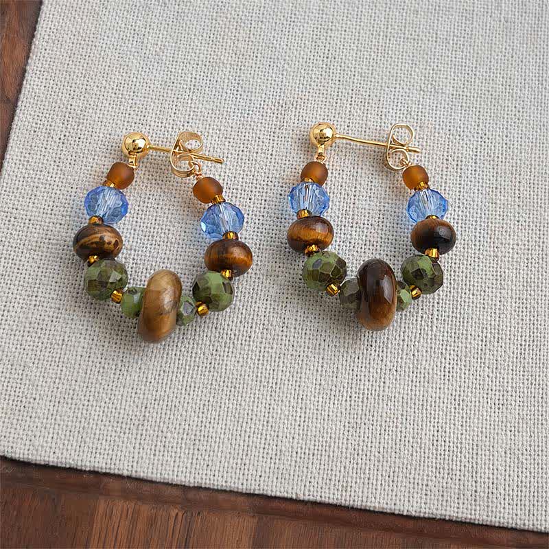 Buddha Stones Tiger Eye Blue Spot Jasper Liuli Beaded Protection Earrings - image 2