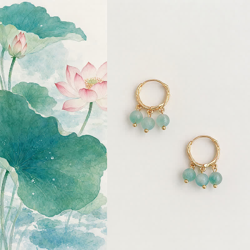 Buddha Stones Natural Moss Agate Copper Drop Soothing Earrings - Moss Agate(Copper Posts) - image 0