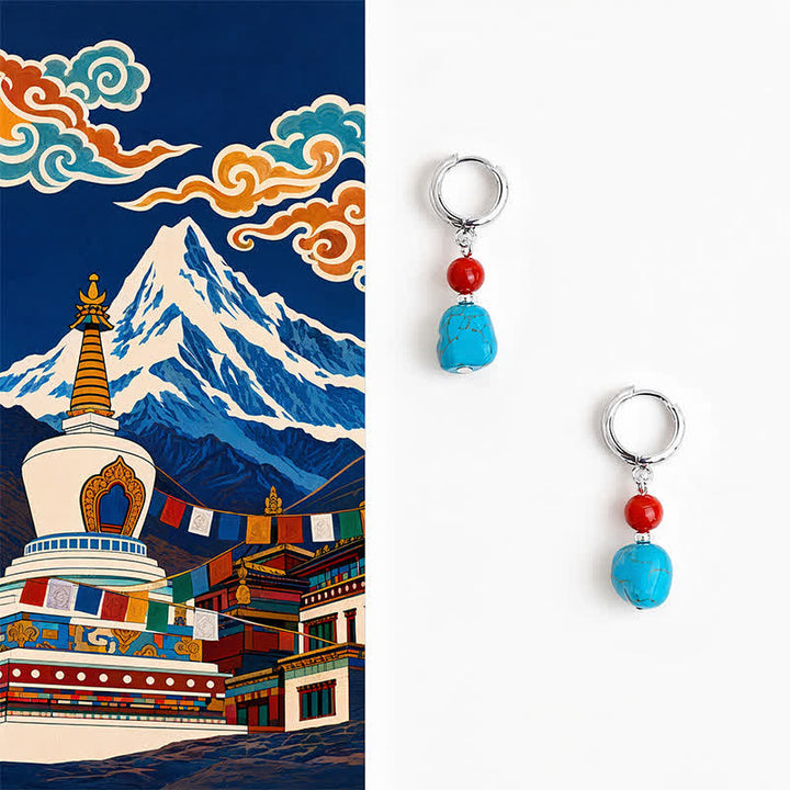 Buddha Stones Turquoise Red Agate Purification Hoop Earrings - Red Agate(Copper Posts) - image 0