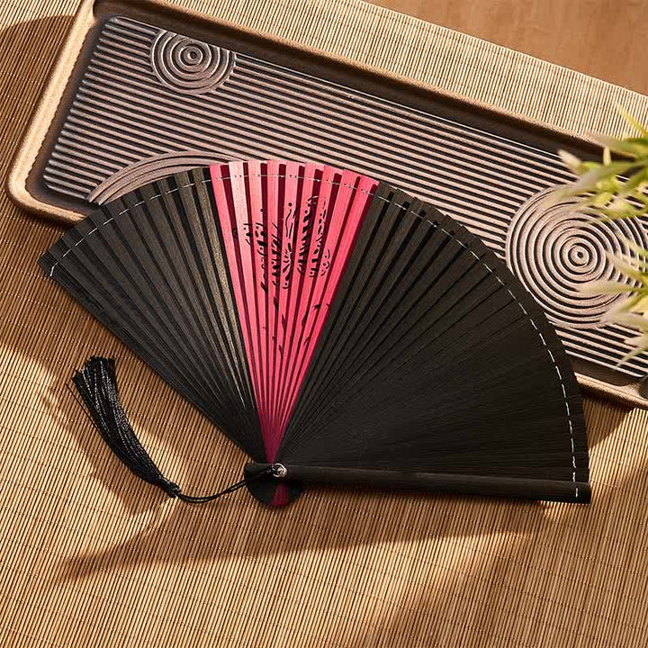 Buddha Stones Bamboo Butterfly Transformation Tassel Chinese Folding Fan - image 4