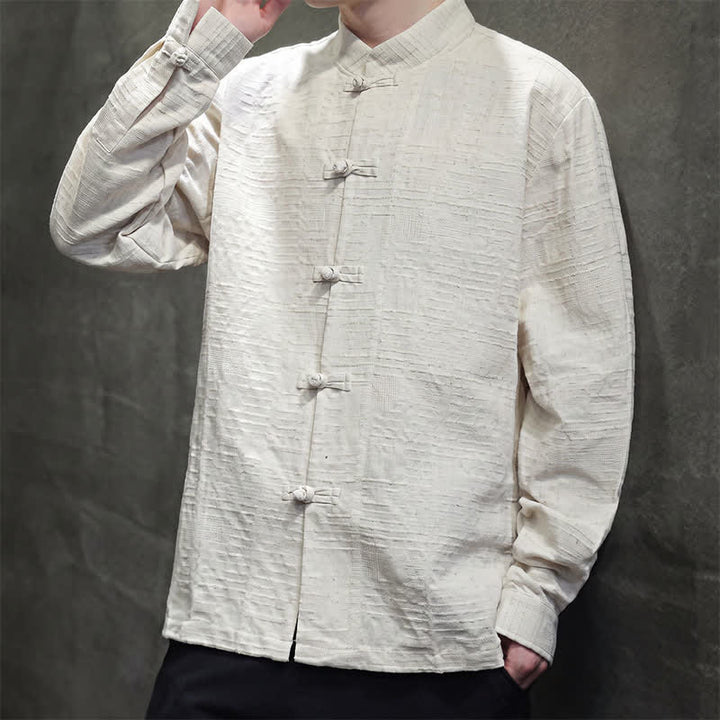 Buddha Stones Fall Tang Style Vintage Frog Button Floral Men's Long Sleeve Shirts - image 18