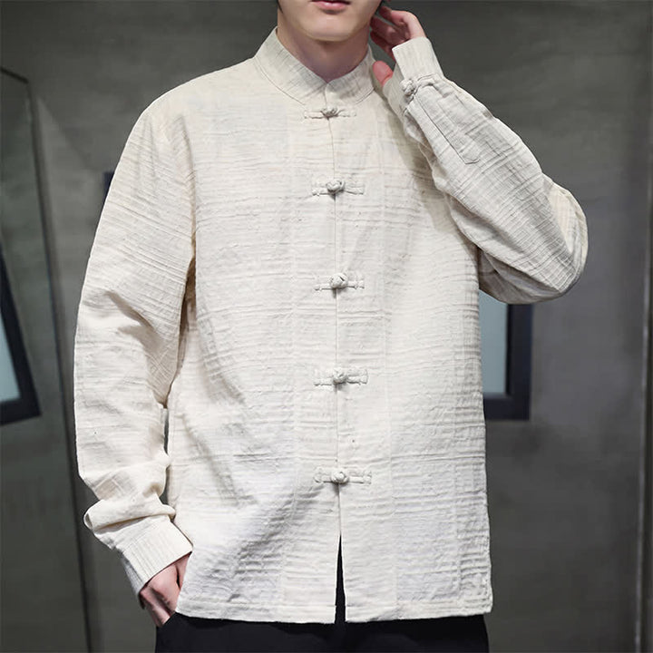 Buddha Stones Fall Tang Style Vintage Frog Button Floral Men's Long Sleeve Shirts - image 11