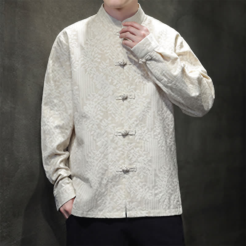 Buddha Stones Fall Tang Style Vintage Frog Button Floral Men's Long Sleeve Shirts - image 26