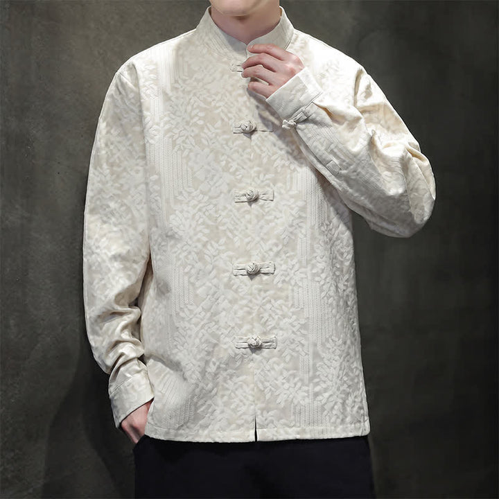 Buddha Stones Fall Tang Style Vintage Frog Button Floral Men's Long Sleeve Shirts - image 26