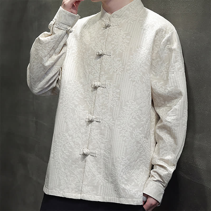 Buddha Stones Fall Tang Style Vintage Frog Button Floral Men's Long Sleeve Shirts - image 30
