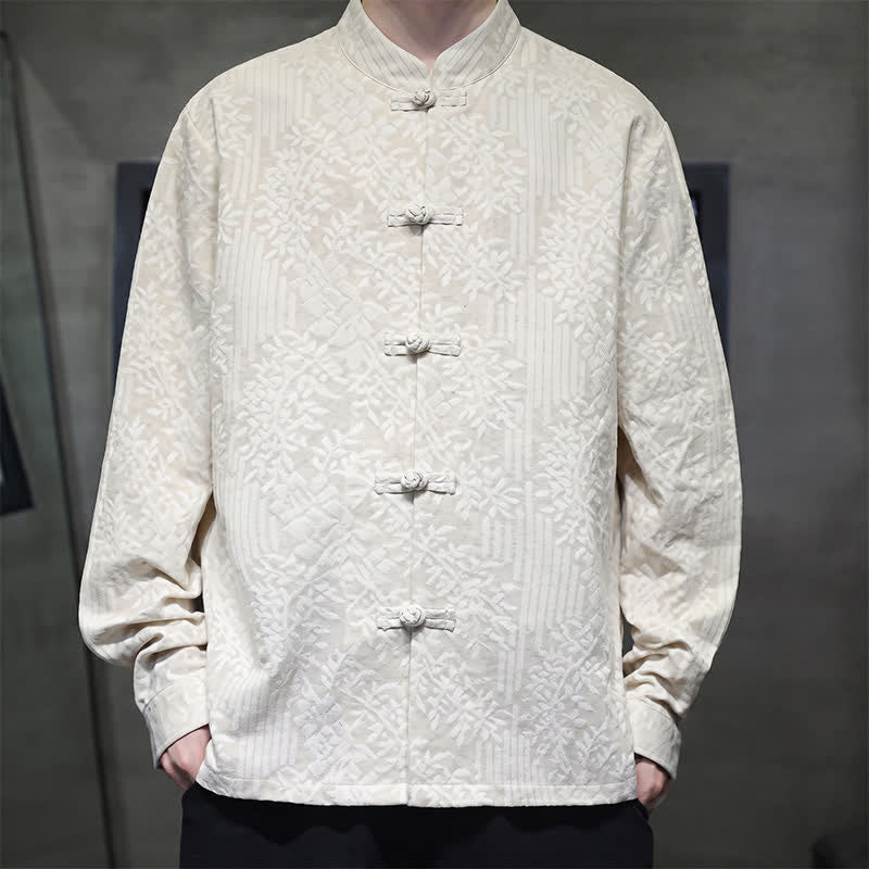 Buddha Stones Fall Tang Style Vintage Frog Button Floral Men's Long Sleeve Shirts - Floral pattern - US/UK/AU44，EU54 (4XL) - image 24