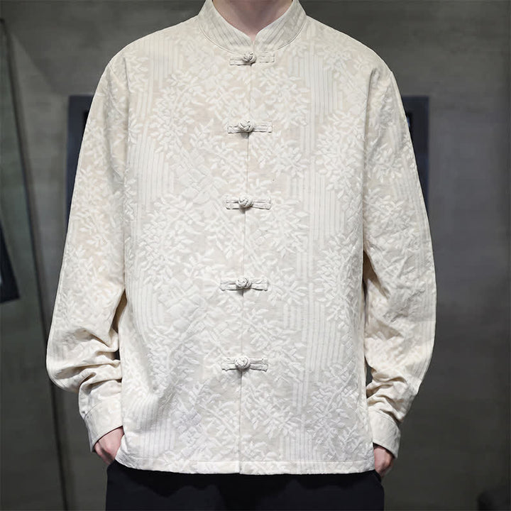 Buddha Stones Fall Tang Style Vintage Frog Button Floral Men's Long Sleeve Shirts - Floral pattern - US/UK/AU44，EU54 (4XL) - image 24