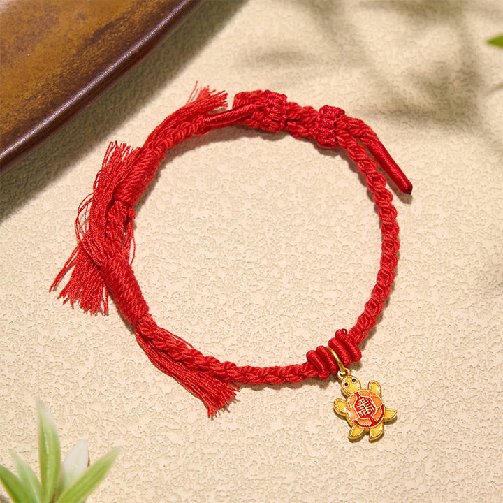Buddha Stones Turtle Charm Gold Plated Copper Red String Balance Tibet Bracelet - image 4