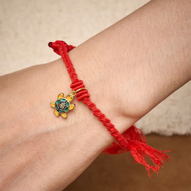Buddha Stones Turtle Charm Gold Plated Copper Red String Balance Tibet Bracelet - image 6