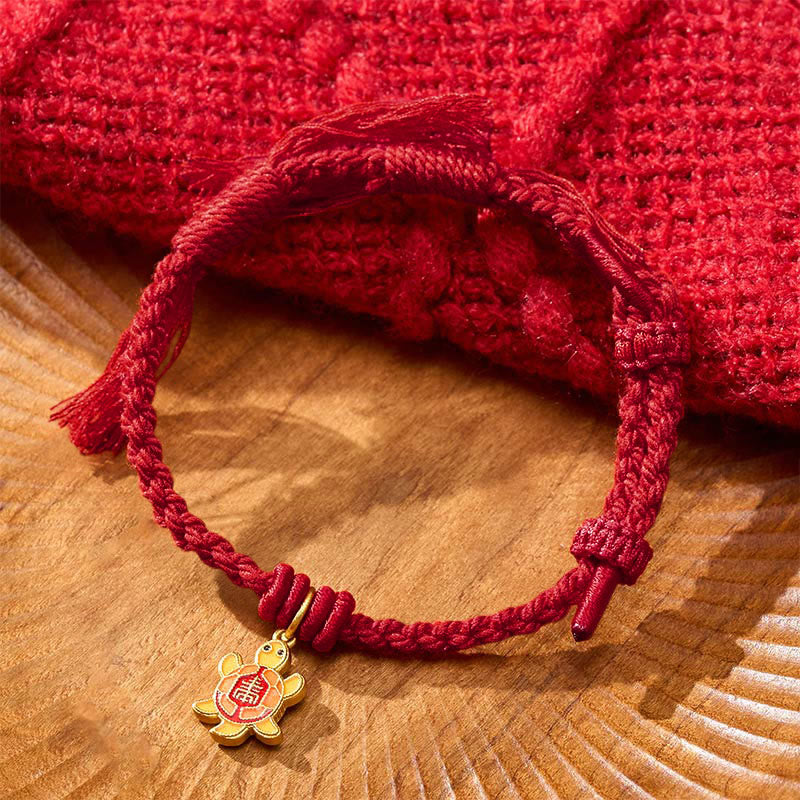 Buddha Stones Turtle Charm Gold Plated Copper Red String Balance Tibet Bracelet - Dark Red(Wrist Circumference: 5.5–6.7 in/14–17 cm) - image 13