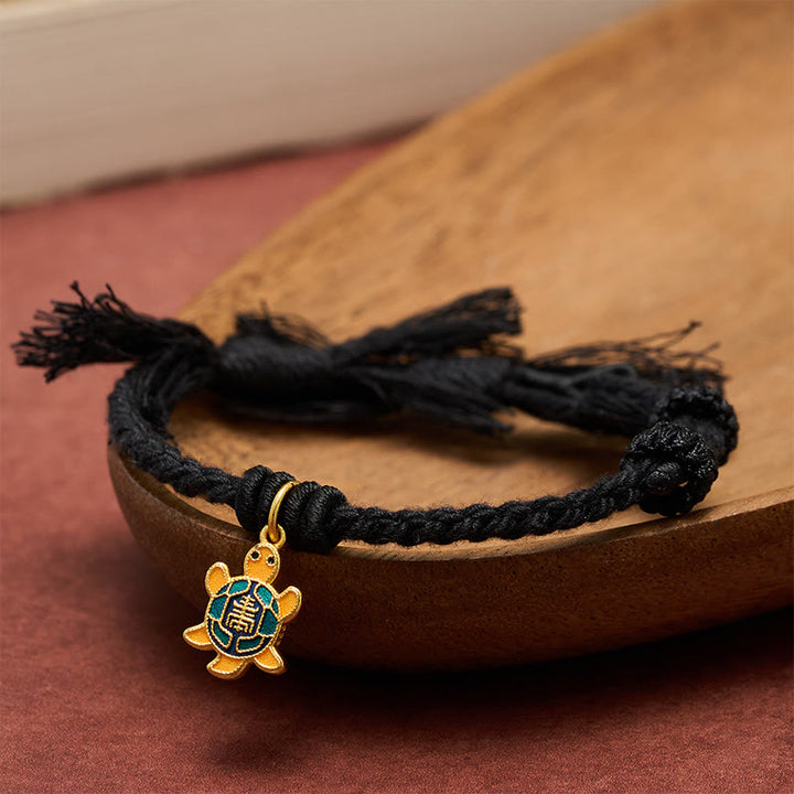 Buddha Stones Turtle Charm Gold Plated Copper Red String Balance Tibet Bracelet - image 18