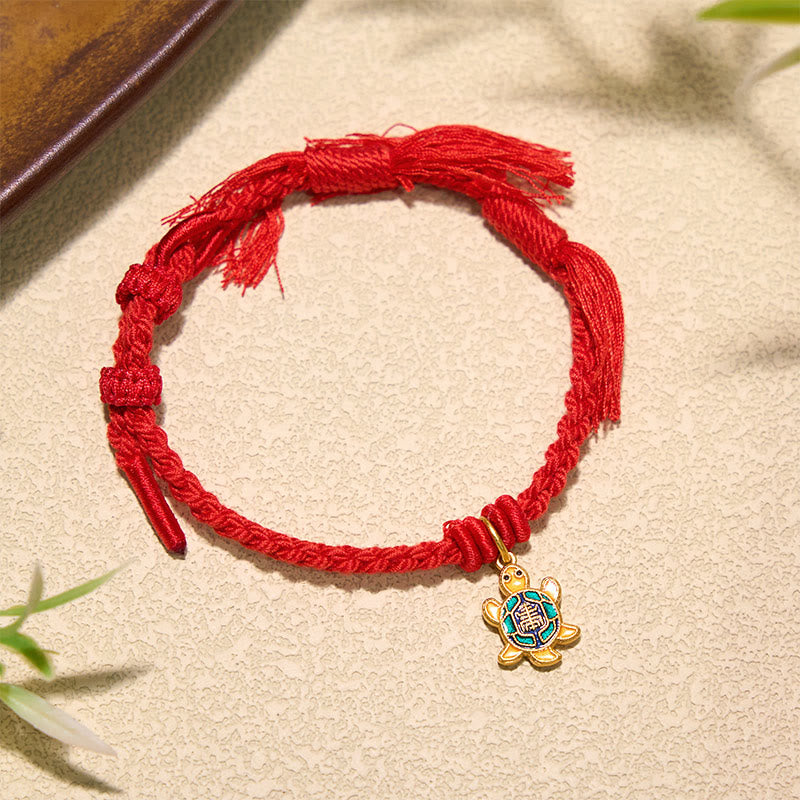 Buddha Stones Turtle Charm Gold Plated Copper Red String Balance Tibet Bracelet - image 5