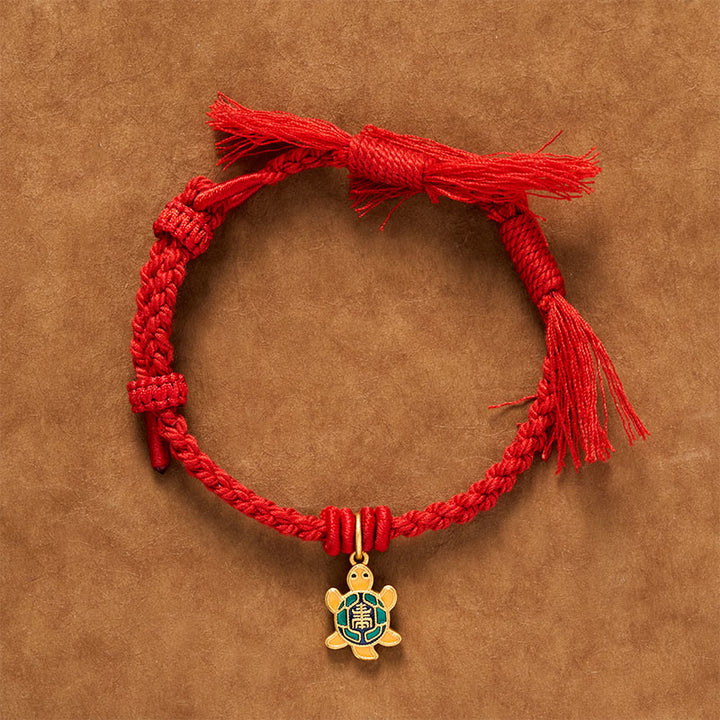 Buddha Stones Turtle Charm Gold Plated Copper Red String Balance Tibet Bracelet - image 3