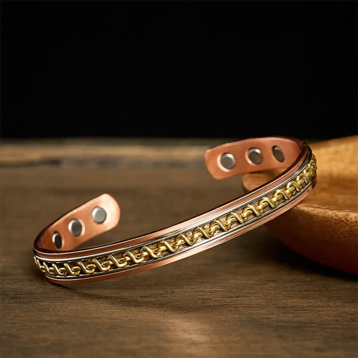Buddha Stones Red Copper Interwoven Chain Design Grounding Cuff Bracelet Ring - image 2