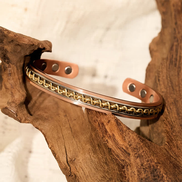 Buddha Stones Red Copper Interwoven Chain Design Grounding Cuff Bracelet Ring - image 3