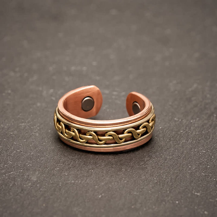 Buddha Stones Red Copper Interwoven Chain Design Grounding Cuff Bracelet Ring - Ring(Inner Diameter: Approx. 19.7mm/US10) - image 8