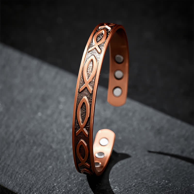 Buddha Stones Red Copper Koi Fish Grounding and Success Open Cuff Bracelet - image 3