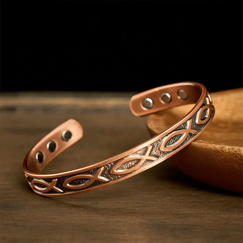 Buddha Stones Red Copper Koi Fish Grounding and Success Open Cuff Bracelet - image 1