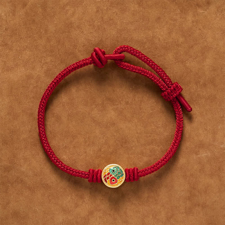 Buddha Stones Red String Double Koi Fish Auspicious Bracelet - DarkRed - 6.7–7.5 in/17–19 cm - image 10