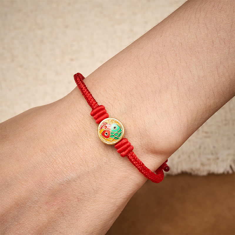 Buddha Stones Red String Double Koi Fish Auspicious Bracelet - image 4