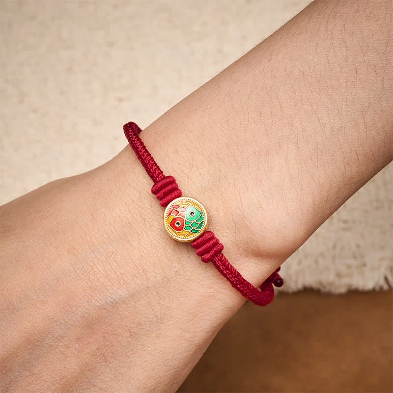 Buddha Stones Red String Double Koi Fish Auspicious Bracelet - image 12