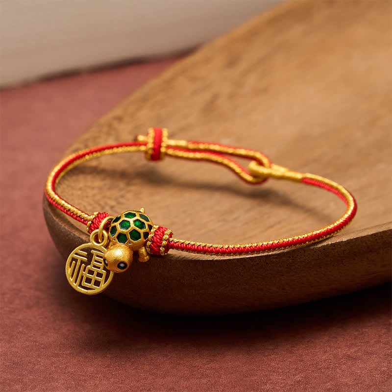 Buddha Stones Red String Copper Fu Character Turtle Braided Luck Bracelet - image 5