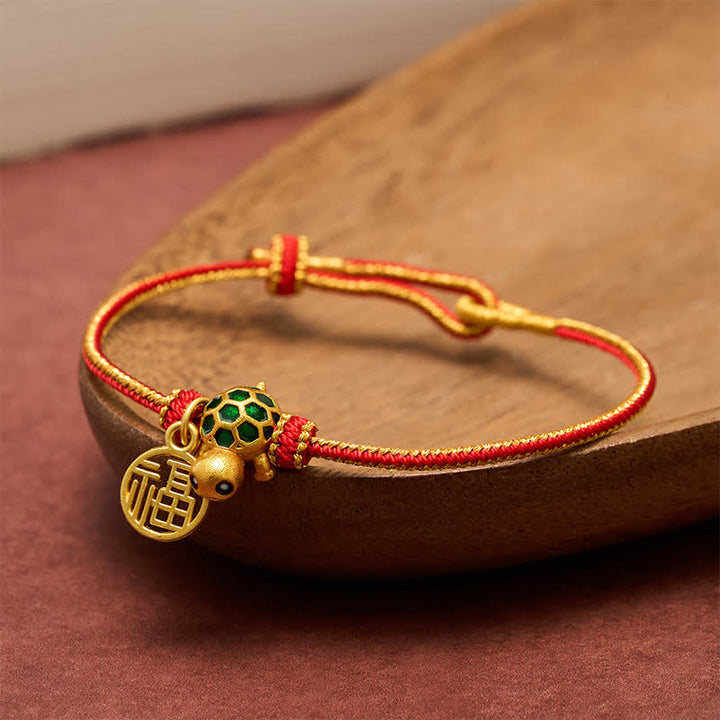Buddha Stones Red String Copper Fu Character Turtle Braided Luck Bracelet - image 5