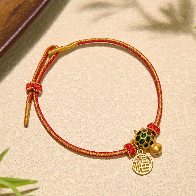 Buddha Stones Red String Copper Fu Character Turtle Braided Luck Bracelet - image 3