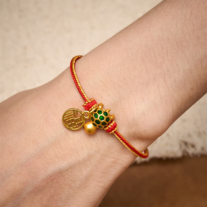 Buddha Stones Red String Copper Fu Character Turtle Braided Luck Bracelet - image 6