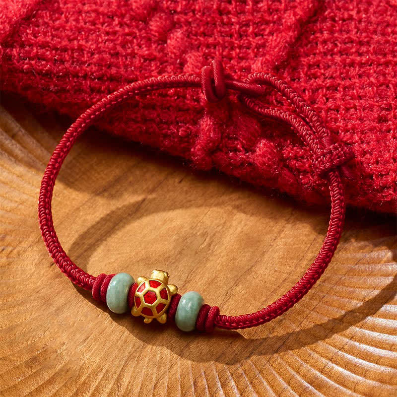 Buddha Stones Turtle Copper Red String Hand-Woven Prosperity Bracelet - DarkRed - 6.7–7.5 in/17–19 cm - image 1