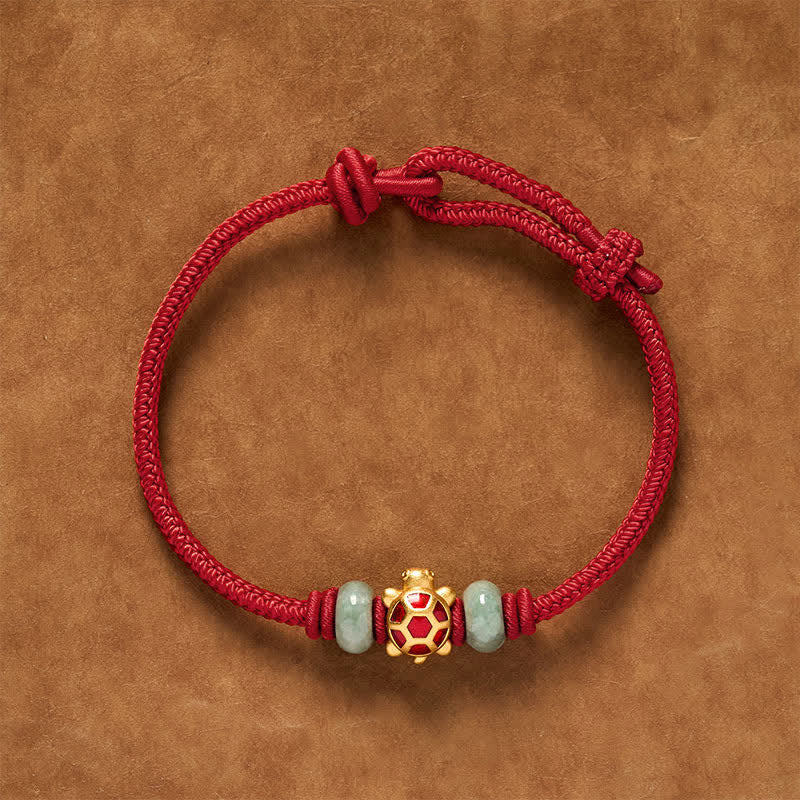 Buddha Stones Turtle Copper Red String Hand-Woven Prosperity Bracelet - image 1