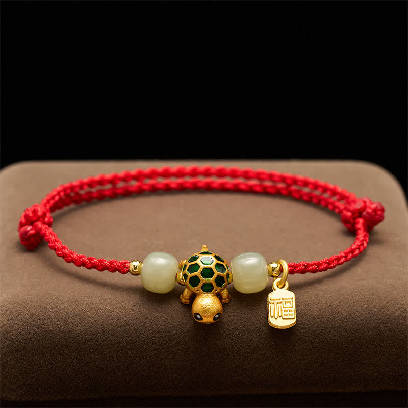 Buddha Stones Copper Turtle Hetian Jade Fu Character Luck Red String Bracelet - image 2