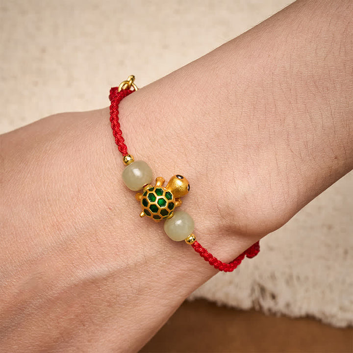 Buddha Stones Copper Turtle Hetian Jade Fu Character Luck Red String Bracelet - image 5