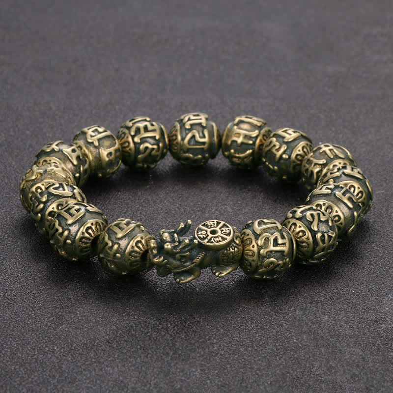 Buddha Stones Antique Brass Pi Xiu Om Mani Padme Hum Wealth Bracelet - Brass Pi Xiu (Wrist Circumference: 6.5–7.1 in/16.5–18 cm) - image 0
