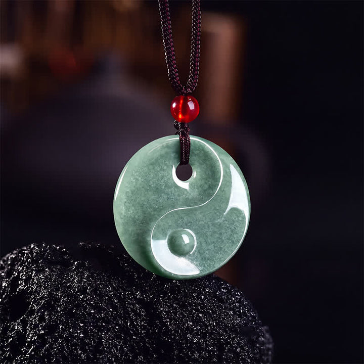 Buddha Stones Green Jade Yin Yang Balance Braided Cord Necklace - image 2
