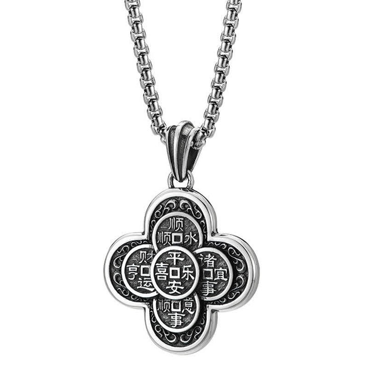 Buddha Stones Vintage Copper Five Emperor Coins Clover Design Wealth Amulet Necklace - image 9