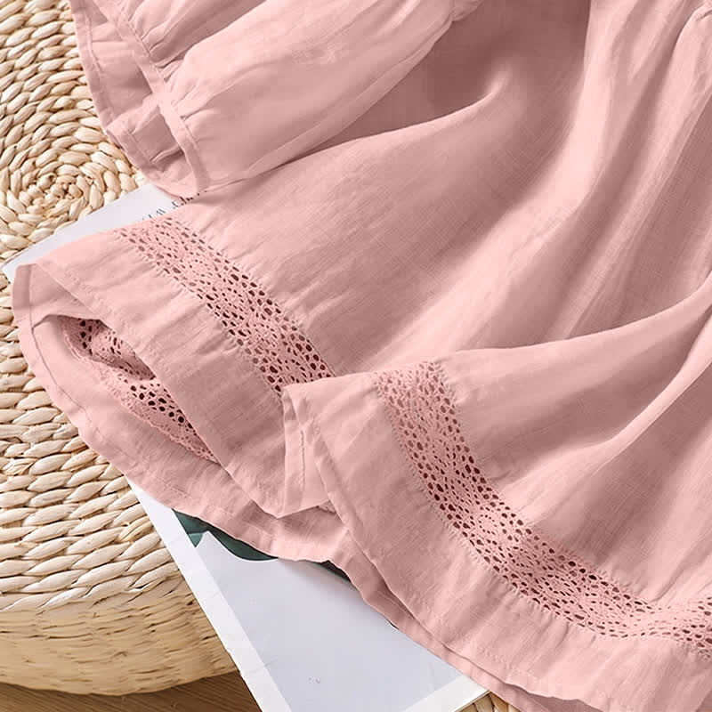 Buddha Stones Summer Casual Elegant Solid Crew Neck Lace Trim Women's Short Sleeve T-Shirts - image 8