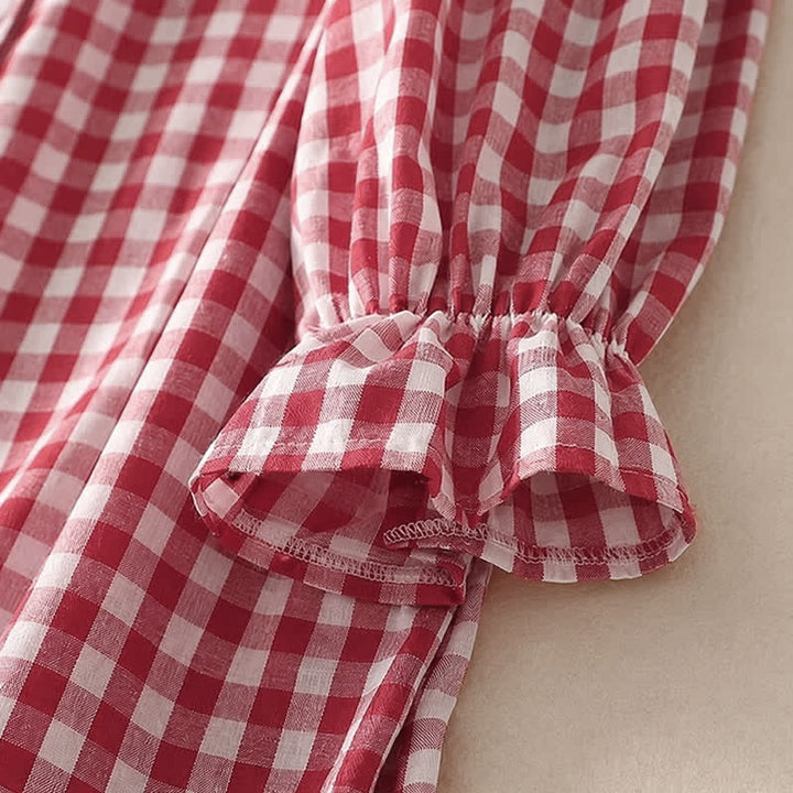 Buddha Stones Spring Casual Vintage Button-Up Gingham Women's Long Sleeve Dress With Pockets - image 6